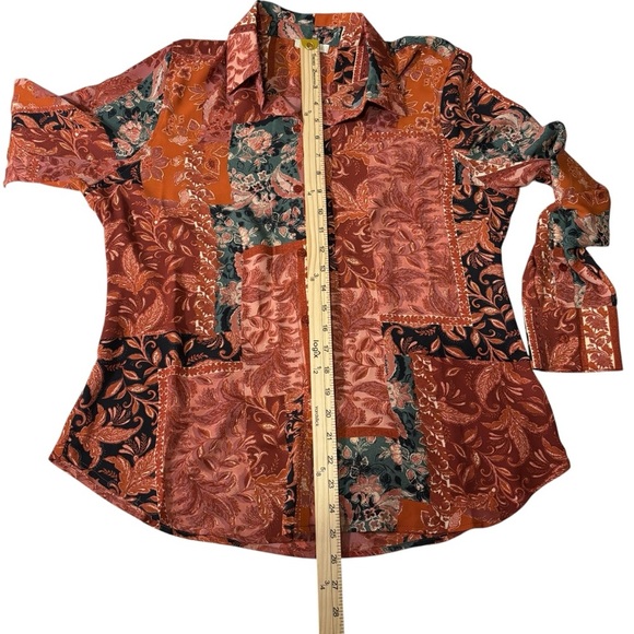 Alex & Lili Floral Patchwork Button Down Blouse Long Sleeve Career Office Large - Picture 14 of 15